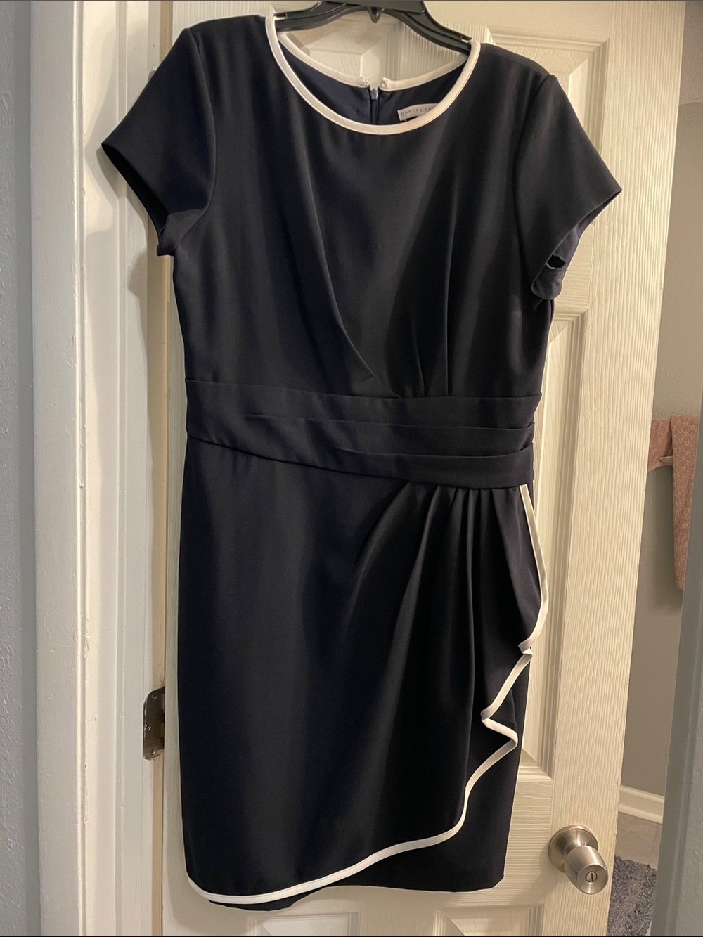 Sandra Darren Navy Dress with White Trim